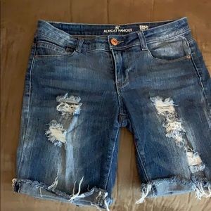 Distressed denim shorts